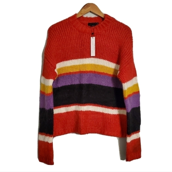 NWT Sanctuary Red Party Stripe Crewneck Sweater - Picture 2 of 7